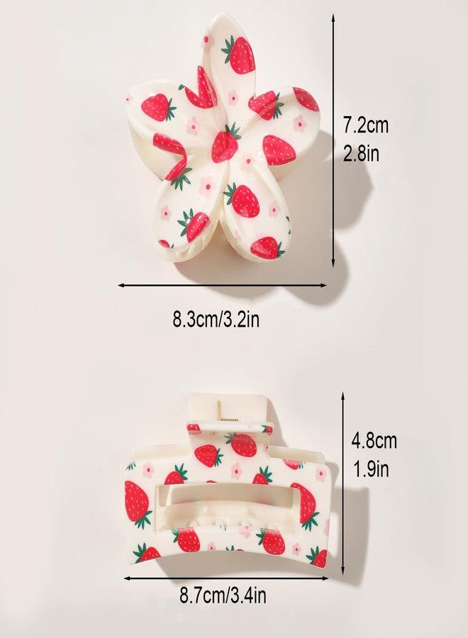 Ivyu 2pc Friut Hair Clips for Women Girls – Non-Slip Grip Tangle-Free Claw Clips with Strawberry and Cherry Prints for Thin/Thick Hair - Image 2
